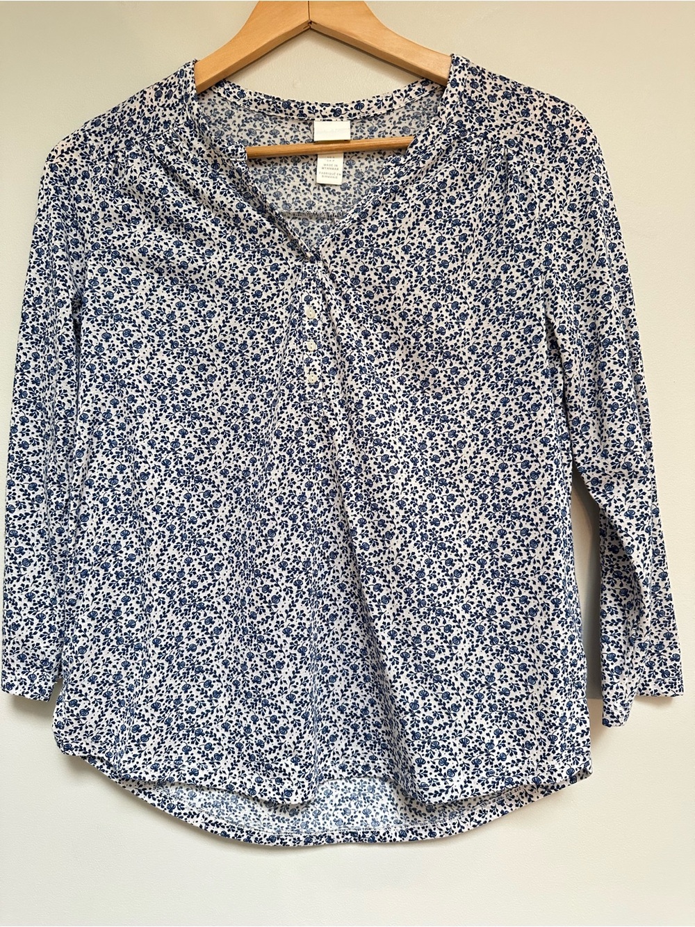 H&M Blue White Floral Blouse Women’s Small Long Sleeve Lightweight Top